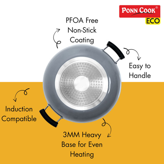Ponn Cook Eco Plus Aluminium Non-Stick Induction Base Flat Base Kadai