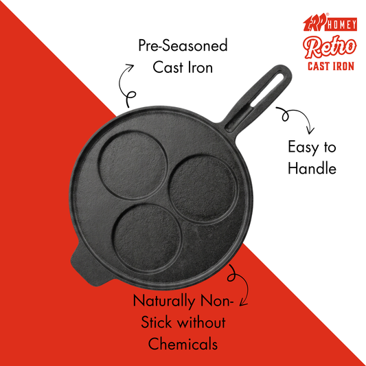 TRP Homey Retro Pre-Seasoned Cast Iron Uttapam Pan