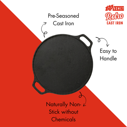TRP Homey Retro Pre-Seasoned Cast Iron Dosa Tawa Double Handle