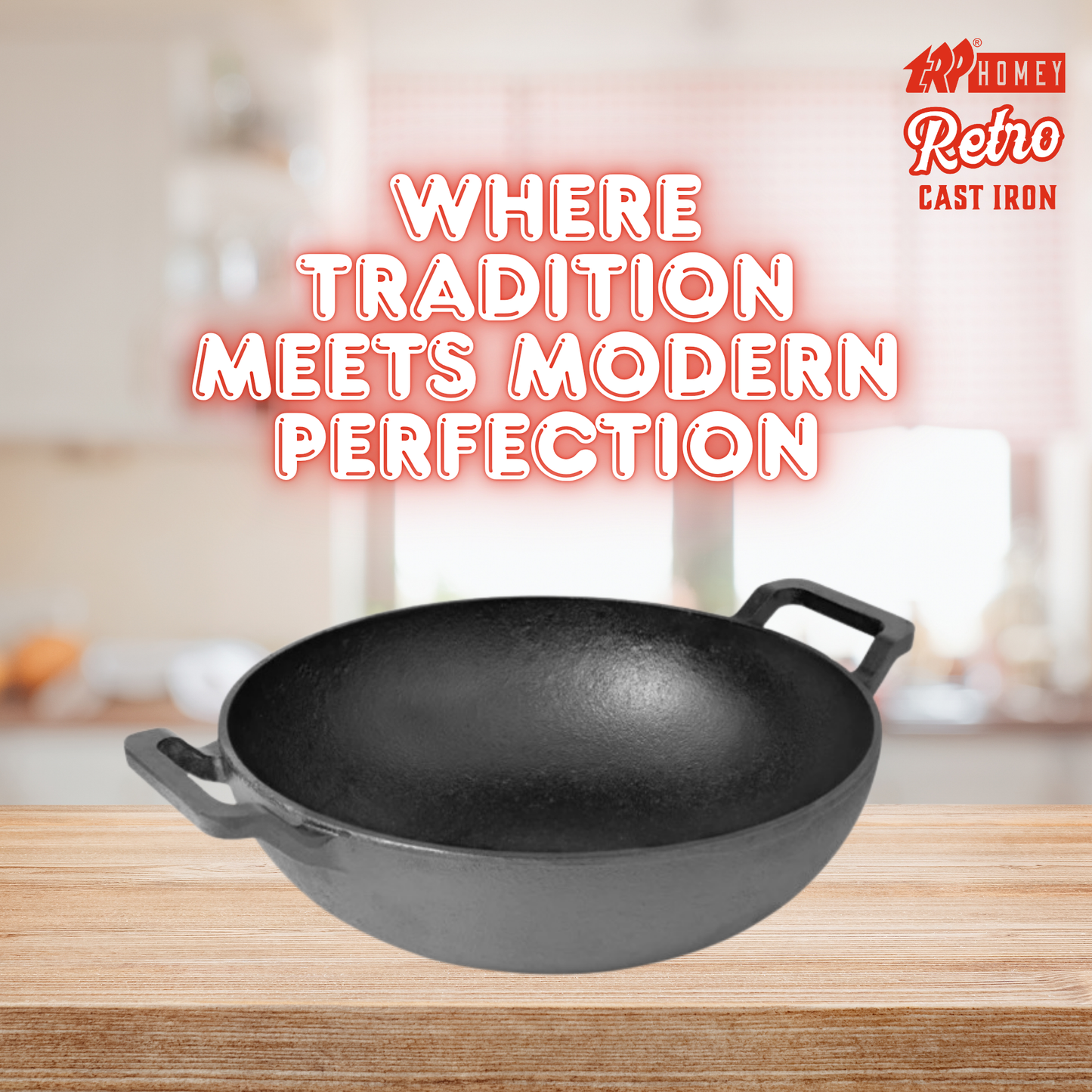 TRP Homey Retro Pre-Seasoned Cast Iron Kadai Without Lid