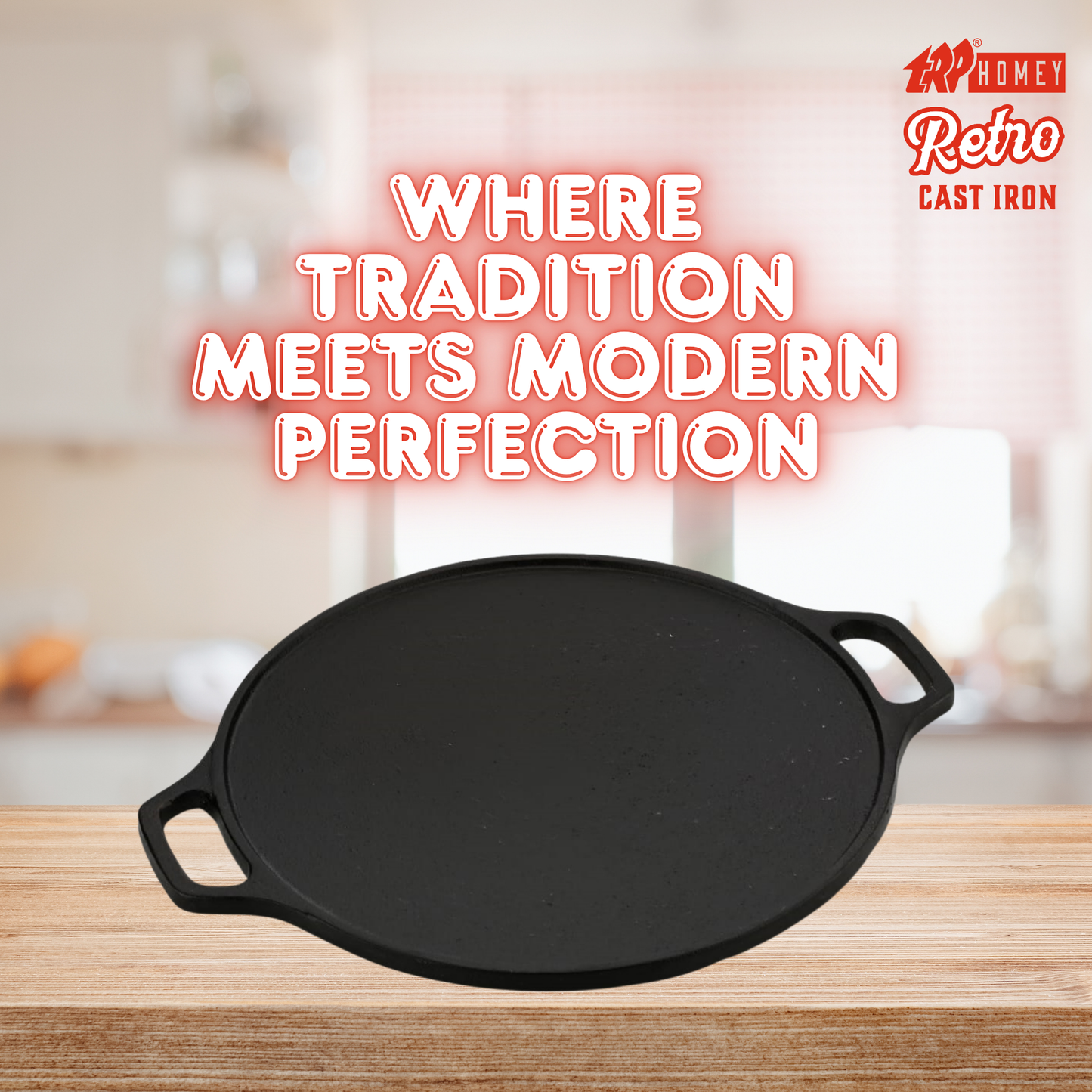 TRP Homey Retro Pre-Seasoned Cast Iron Dosa Tawa Double Handle