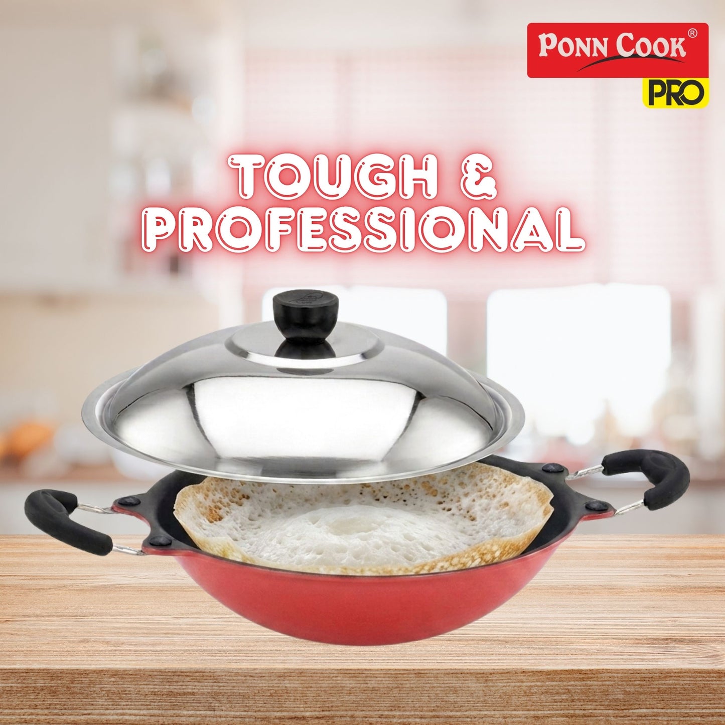 Ponn Cook Pro Aluminium Non-Stick Non-Induction Base Deep Appam Pan, 230MM