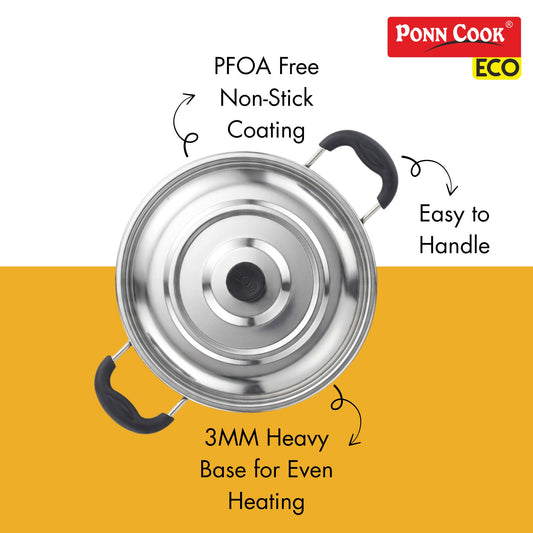 Ponn Cook Eco Aluminium Non-Stick Non-Induction Base Flat Base Kadai