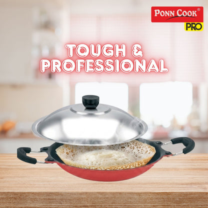 Ponn Cook Pro Aluminium Non-Stick Non-Induction Base Sleek Appam Pan, 230MM