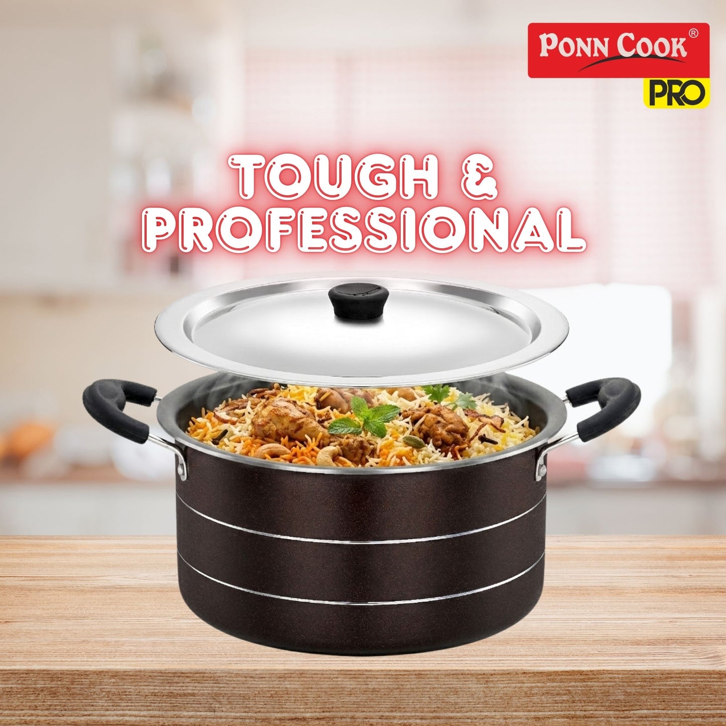 Ponn Cook Pro Aluminium Non-Stick Non-Induction Base Biryani Pot