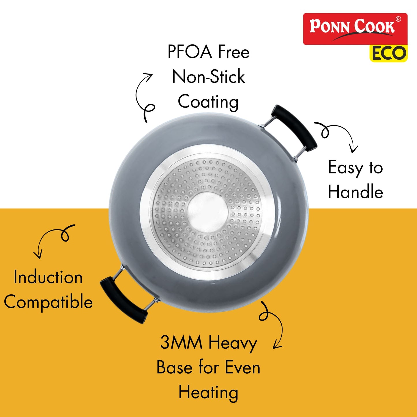 Ponn Cook Eco Plus Aluminium Non-Stick Induction Base Flat Base Kadai
