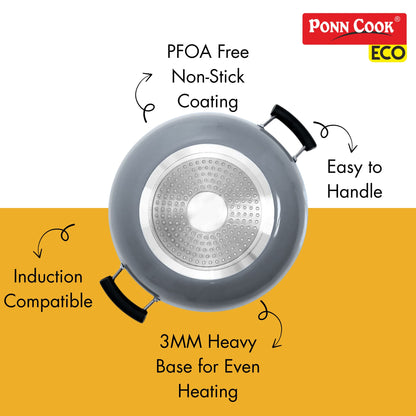 Ponn Cook Eco Plus Aluminium Non-Stick Induction Base Flat Base Kadai