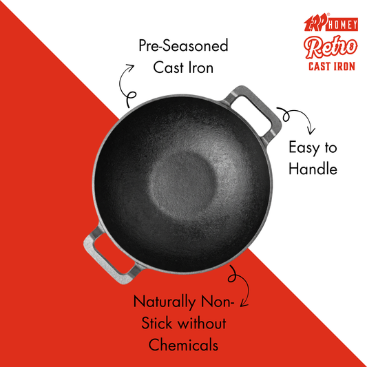TRP Homey Retro Pre-Seasoned Cast Iron Kadai Without Lid