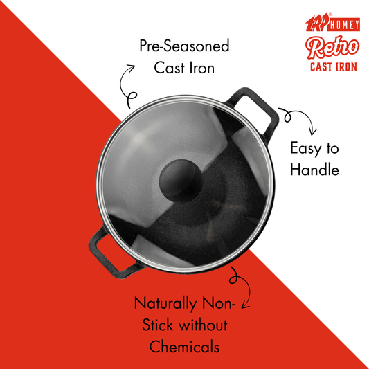 TRP Homey Retro Pre-Seasoned Cast Iron Kadai With Lid