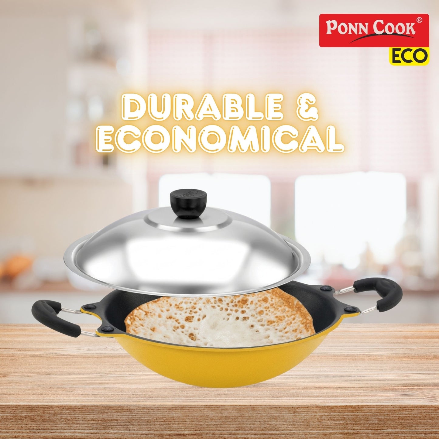 Ponn Cook Eco Aluminium Non-Stick Non-Induction Base Deep Appam Pan, 230MM