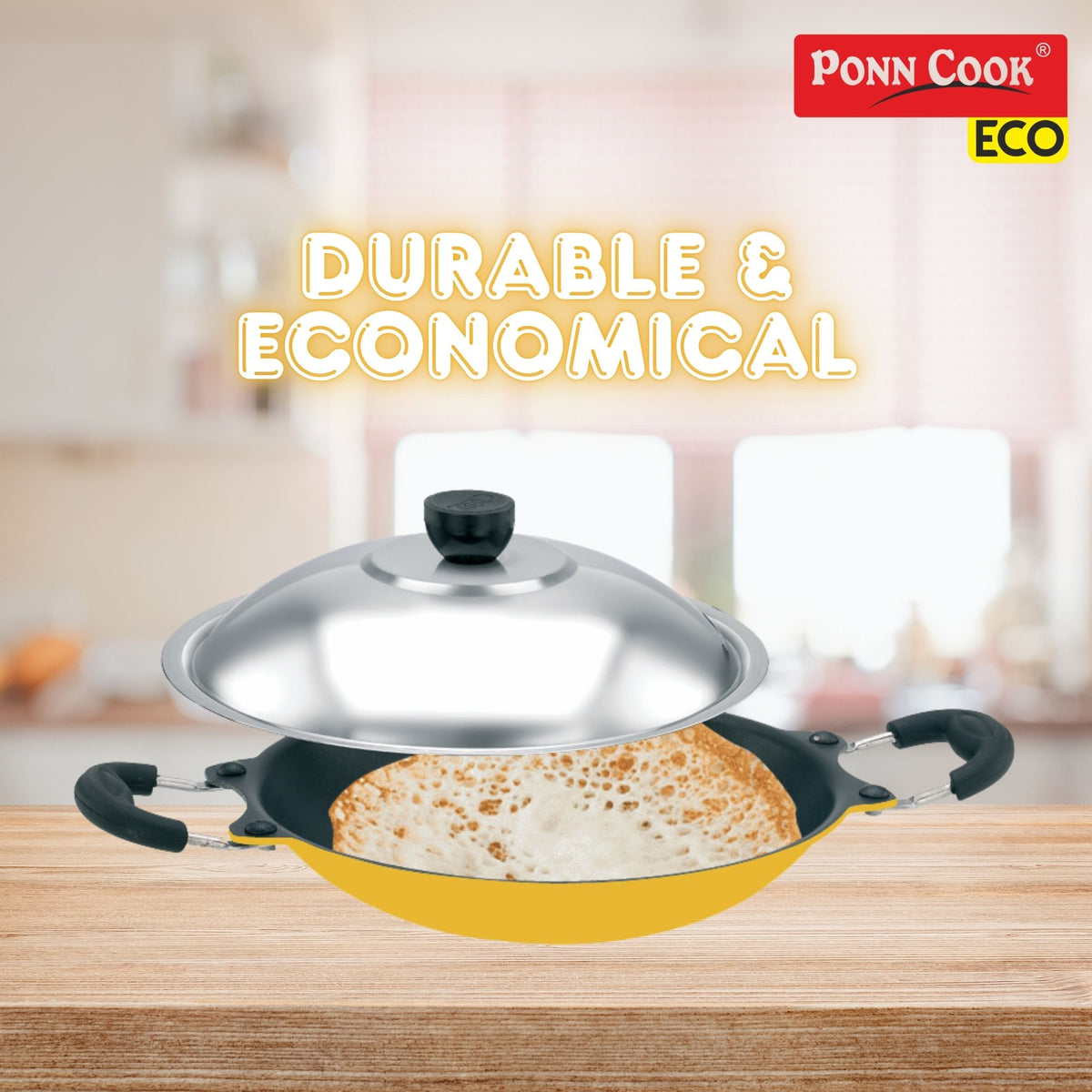 Ponn Cook Eco Aluminium Non-Stick Non-Induction Base Sleek Appam Pan, 230MM