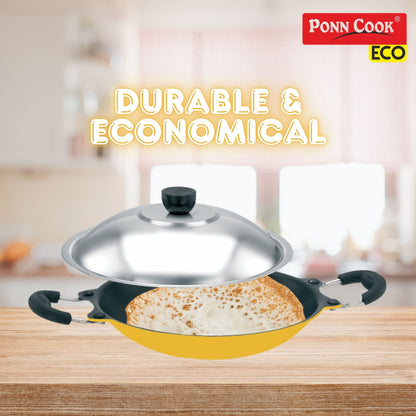 Ponn Cook Eco Aluminium Non-Stick Non-Induction Base Sleek Appam Pan, 230MM