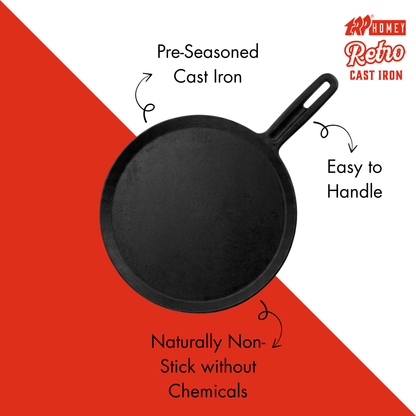 TRP Homey Retro Pre-Seasoned Cast Iron Dosa Tawa Long Handle