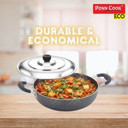Ponn Cook Eco Aluminium Non-Stick Non-Induction Base Flat Base Kadai