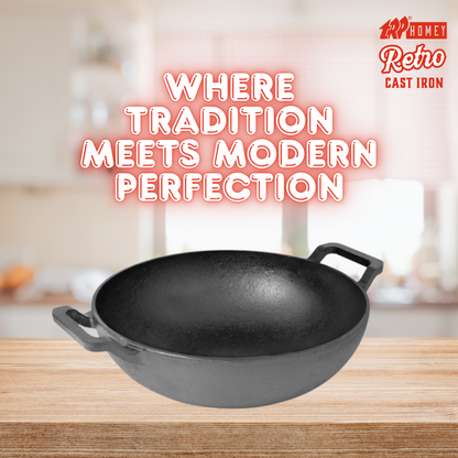 TRP Homey Retro Pre-Seasoned Cast Iron Kadai Without Lid