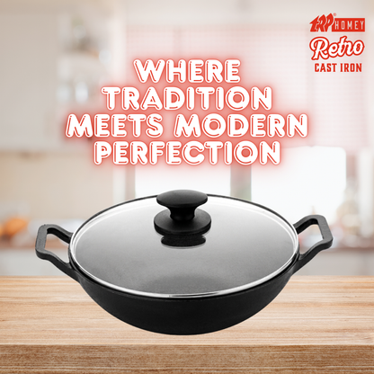 TRP Homey Retro Pre-Seasoned Cast Iron Kadai With Lid