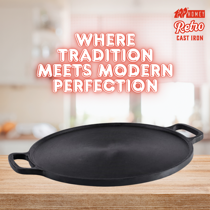 TRP Homey Retro Pre-Seasoned Cast Iron Dosa Tawa Smooth Double Handle