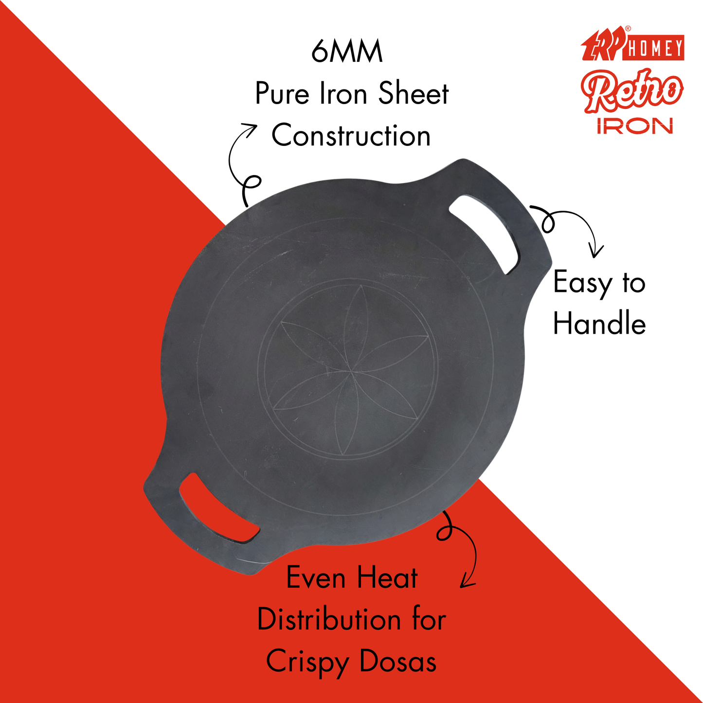 TRP Homey Retro Iron Dhadavalakal Round Dosa Tawa Curved