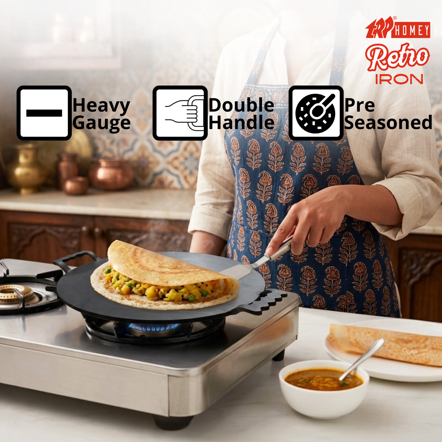 TRP Homey Retro Iron Dhadavalakal Round Dosa Tawa Flat
