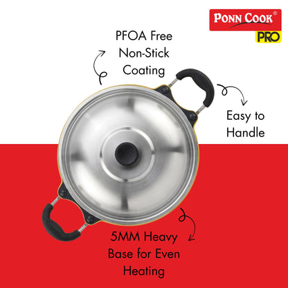 Ponn Cook Pro Aluminium Non-Stick Non-Induction Base Deep Appam Pan, 230MM