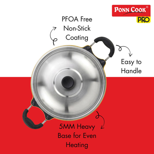 Ponn Cook Pro Aluminium Non-Stick Non-Induction Base Deep Appam Pan, 230MM