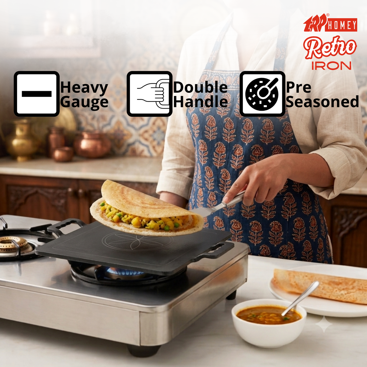 TRP Homey Retro Iron Dhandavalakal Square Dosa Tawa Flat