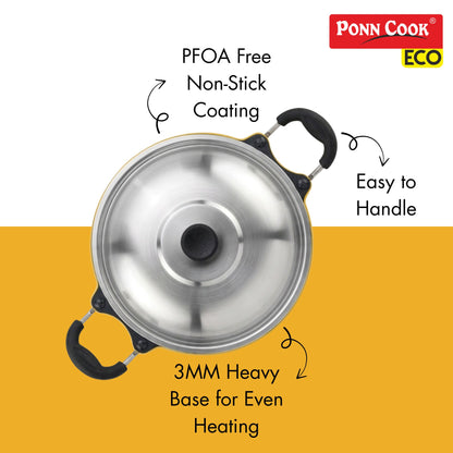 Ponn Cook Eco Aluminium Non-Stick Non-Induction Base Deep Appam Pan, 230MM