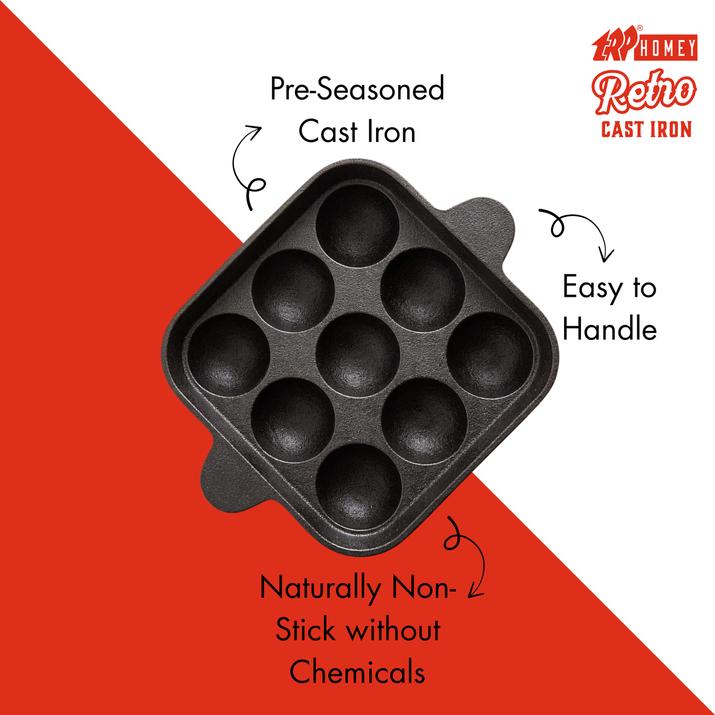 TRP Homey Retro Pre-Seasoned Cast Iron Paniyarakal